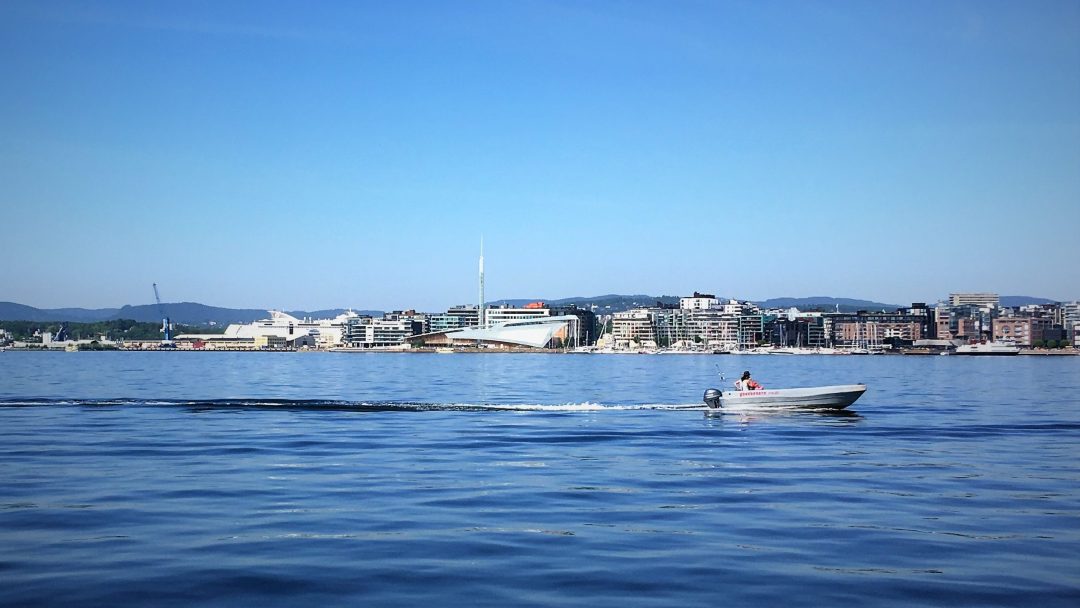 Inner part of the Oslo fjord, view of the city center from sea