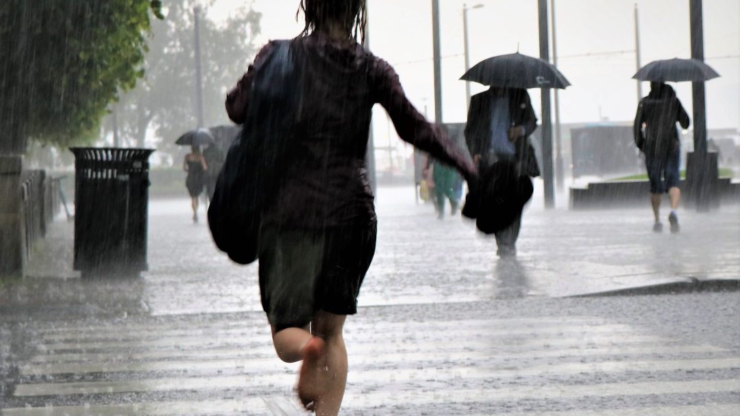 people walking in the rain