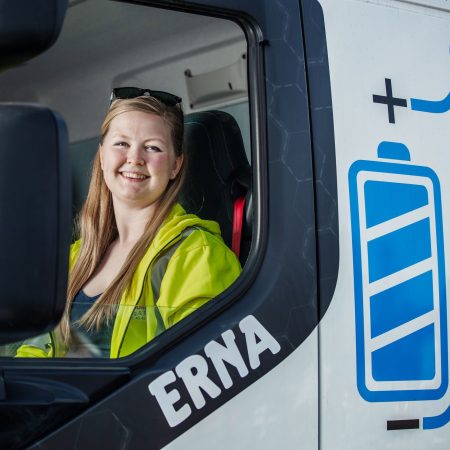 woman in electric truck