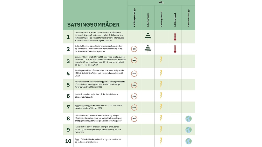 skjema som viser 10 satsingsområder frem mot 2030